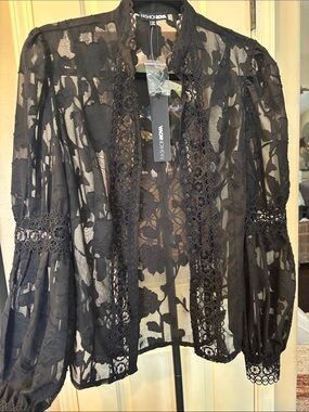 Fashion Nova Black Sheer Lace Open Cardigan